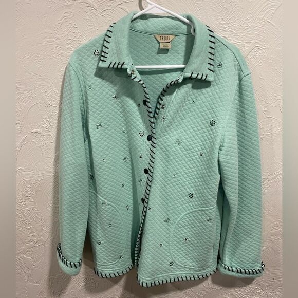 Teddi quilted grandma snap up sweater size medium - Picture 1 of 4